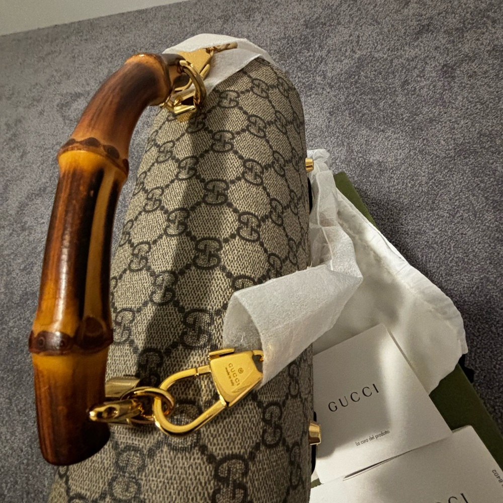 Gucci padlock bamboo shoulder bag GG coated canvas small - Picture 11 of 14